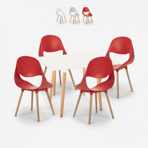 Dax Light spisebords sæt: 4 plast stole og 80x80 cm firkantet træ bord