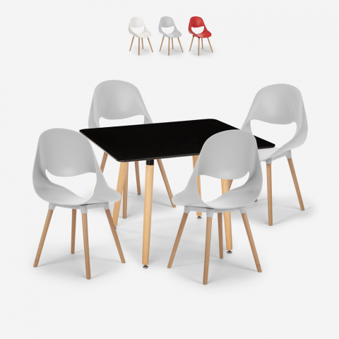 Dax Dark spisebords sæt: 4 plast stole og 80x80 cm firkantet træ bord