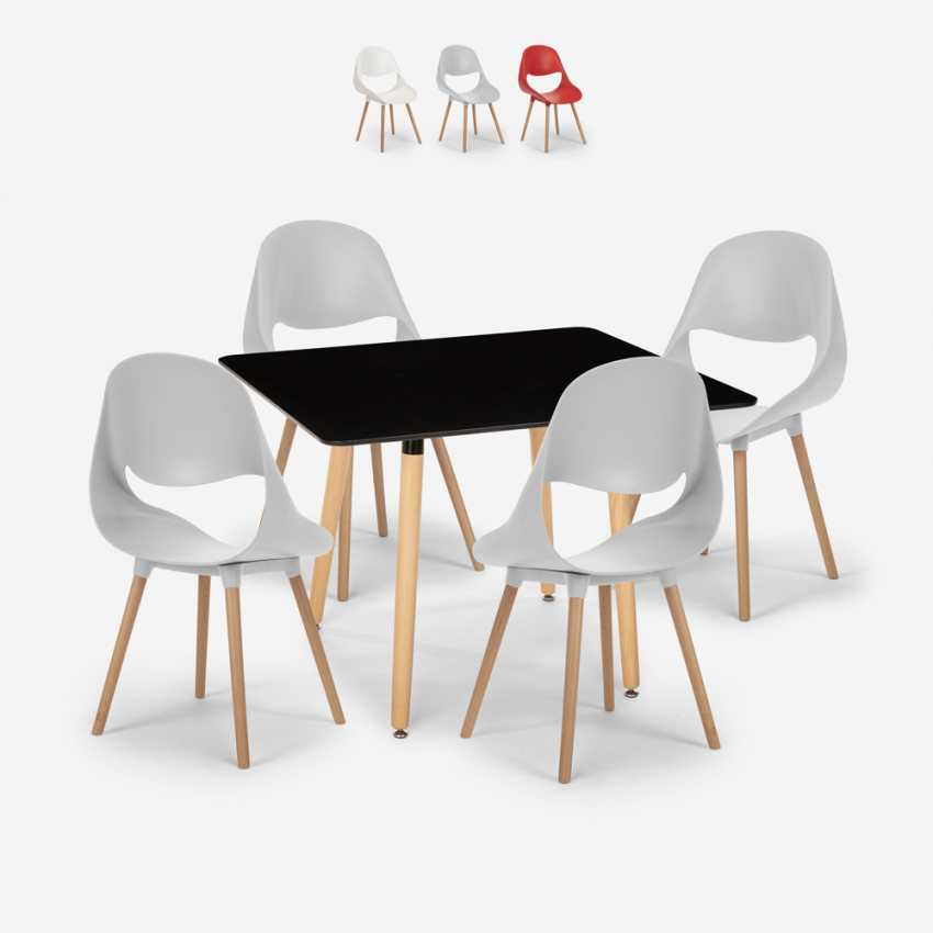 Dax Dark spisebords sæt: 4 plast stole og 80x80 cm firkantet træ bord Kampagne