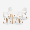 Midlan Light spisebords sæt 4 plast stole og 100cm rundt hvid træ bord Rabatter