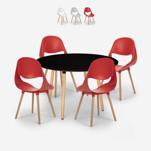 Midlan Dark spisebords sæt: 4 plast stole og 100cm rundt sort træ bord Kampagne
