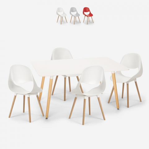 Flocs Light spisebords sæt: 4 stole og 80 x 120 cm firkantet træ bord