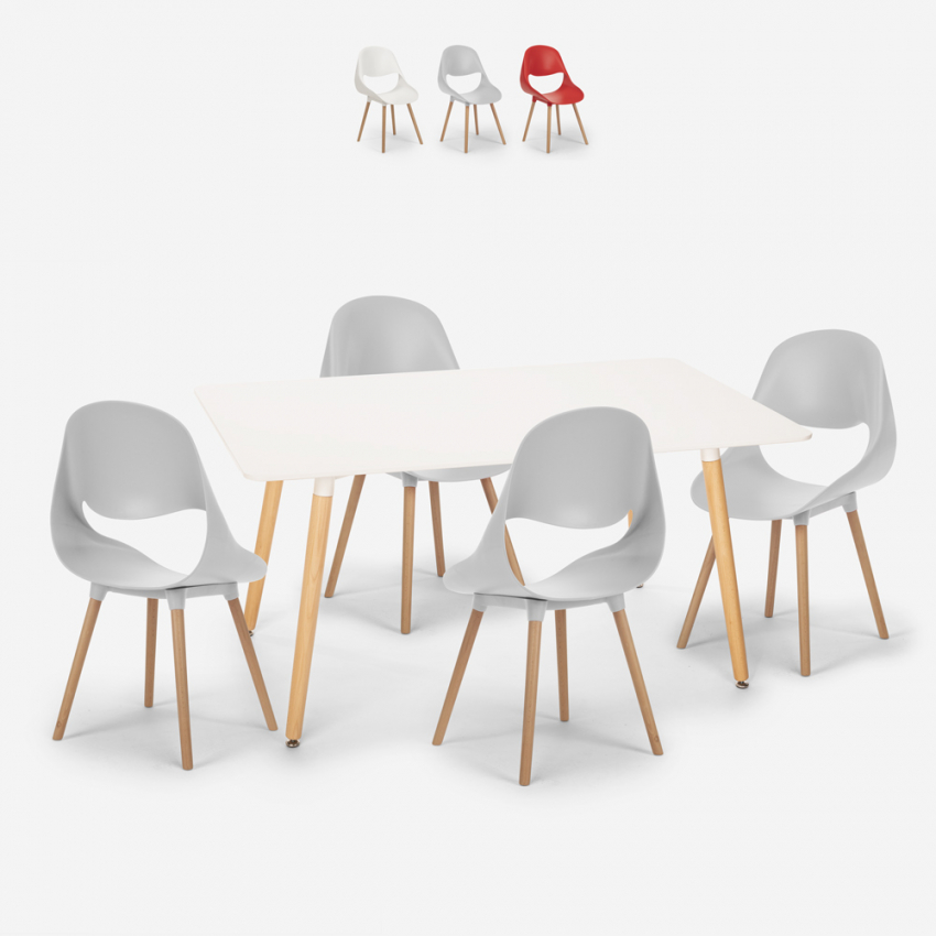 Flocs Light spisebords sæt: 4 stole og 80 x 120 cm firkantet træ bord På Tilbud
