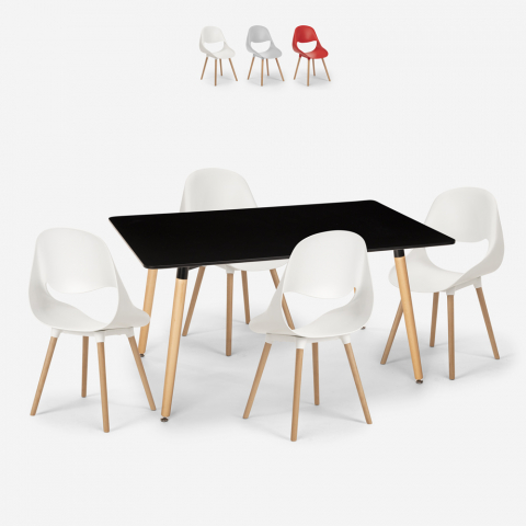 Flocs Dark spisebords sæt: 4 stole og 80 x 120 cm firkantet træ bord