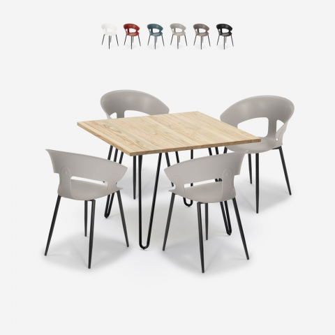 Maeve Light spisebords sæt: 4 stole og 80 x 80 cm firkantet stål bord Kampagne
