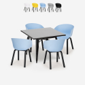 Krust Dark spisebords sæt: 4 farvede stole og 80x80 cm sort stål bord På Tilbud