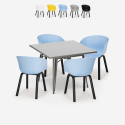 Krust spisebords sæt: 4 farvede stole og 80x80 cm industriel stål bord På Tilbud