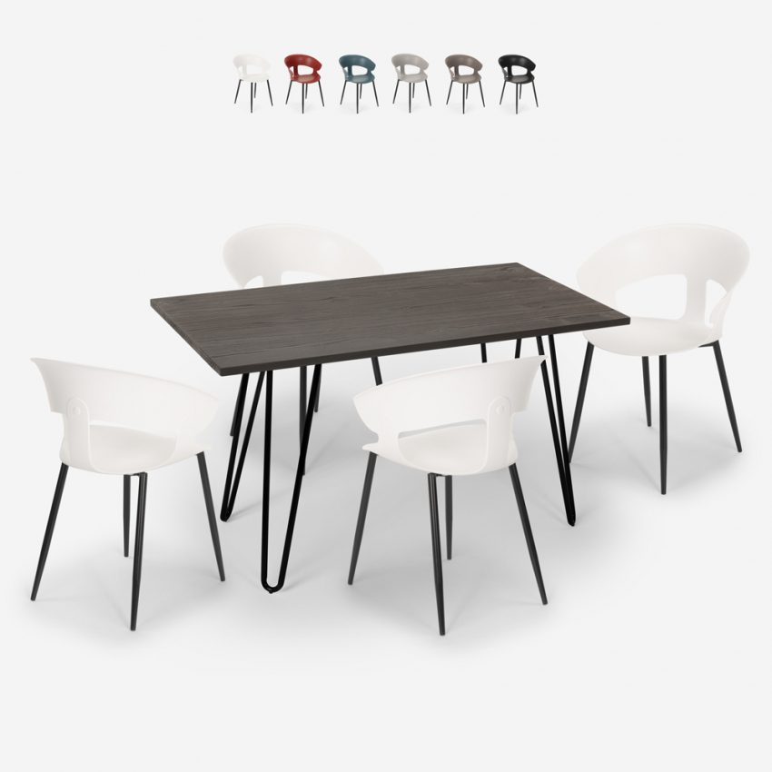 Sixty spisebords sæt: 4 farverige stole og 120 x 60 træ stål bord