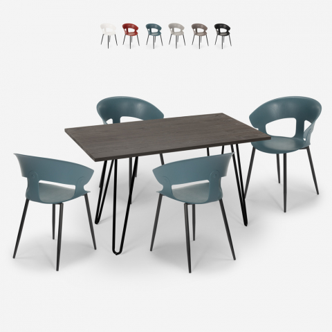 Sixty spisebords sæt: 4 farverige stole og 120 x 60 cm træ stål bord