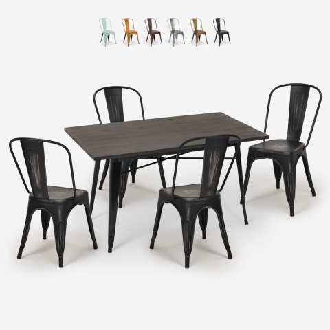 Summit spisebords sæt: 4 farvede stole og 120x60 cm sort stål træ bord Kampagne