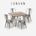 Hedges spisebords sæt: 4 farvede stole og 80 x 80 cm stål træ bord Tilbud