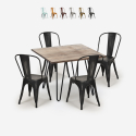 Hedges spisebords sæt: 4 farvede stole og 80 x 80 cm stål træ bord Rabatter