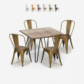 Hedges spisebords sæt: 4 farvede stole og 80 x 80 cm stål træ bord Kampagne