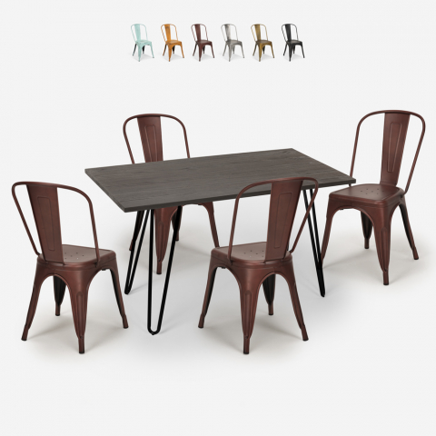 Weimar spisebords sæt: 4 farvede stole og 120 x 60 cm stål træ bord Kampagne