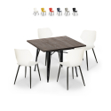 Howe Dark spisebords sæt: 4 farvede stole og 80x80 cm stål træ bord På Tilbud
