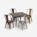 Almond spisebords sæt: 4 forskellig farvede stole og 80x80cm stål bord Rabatter