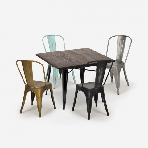 Dickson spisebords sæt 4 forskellig farvede stole og 80x80cm stål bord Kampagne
