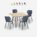 Sartis Light spisebords sæt: 4 farvede stole og 80x80cm stål træ bord Tilbud