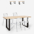 Hilton spisebords sæt: 4 gennemsigtige stole og 160x80cm stål træ bord Kampagne