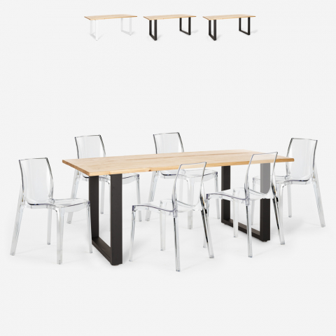 Vice spisebords sæt: 6 gennemsigtige stole og 180x80 cm træ bord Kampagne