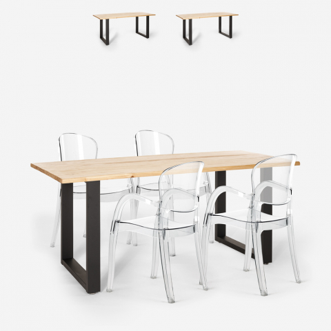 Jaipur M spisebords sæt: 4 gennemsigtige stole og 160x80 cm træ bord Kampagne