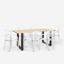 Jaipur L spisebords sæt: 6 gennemsigtige stole og 180x80 cm træ bord Valgfri