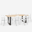 Jaipur XL spisebords sæt: 6 gennemsigtige stole og 200x80 cm træ bord Udvalg