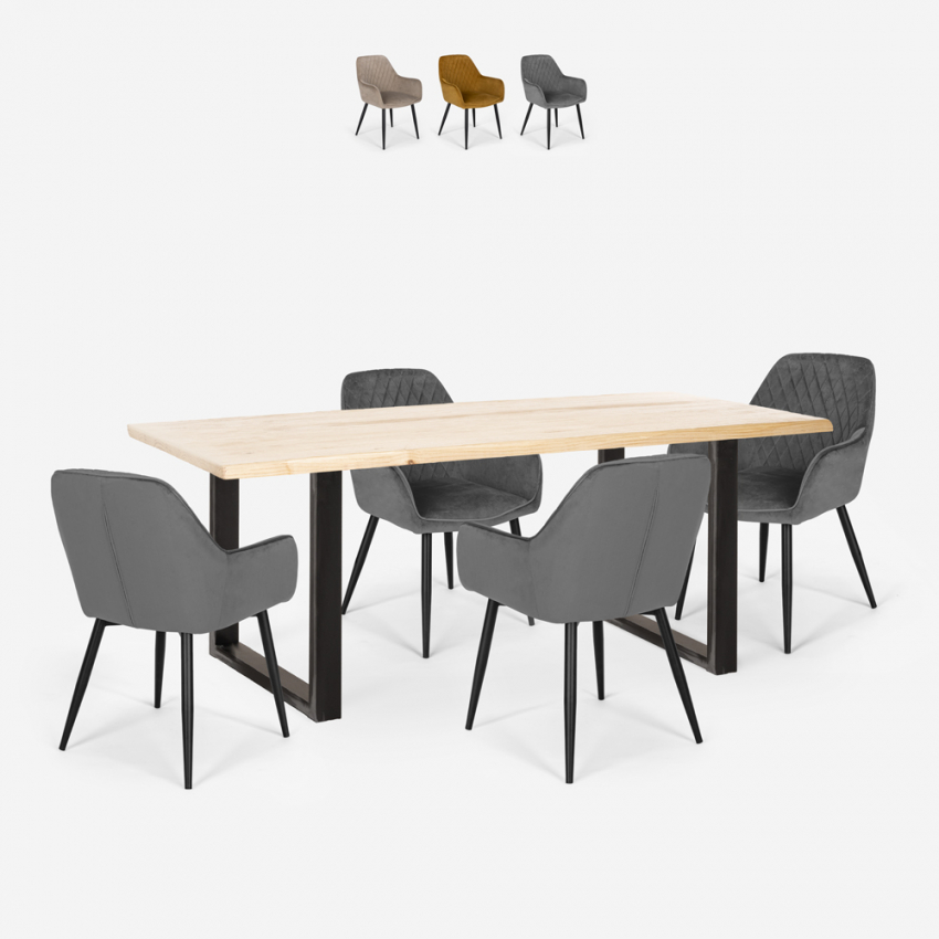 Samsara M2 spisebords sæt: 4 fløjlsbetræk stole og 160x80 cm træ bord På Tilbud