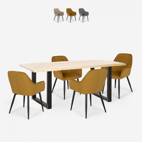 Samsara M2 spisebords sæt: 4 fløjlsbetræk stole og 160x80 cm træ bord Kampagne