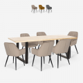 Samsara XL2 spisebords sæt: 6 fløjlsbetræk stole og 200x80 cm træ bord Kampagne