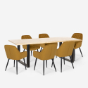 Samsara XL2 spisebords sæt: 6 fløjlsbetræk stole og 200x80 cm træ bord Mængderabat