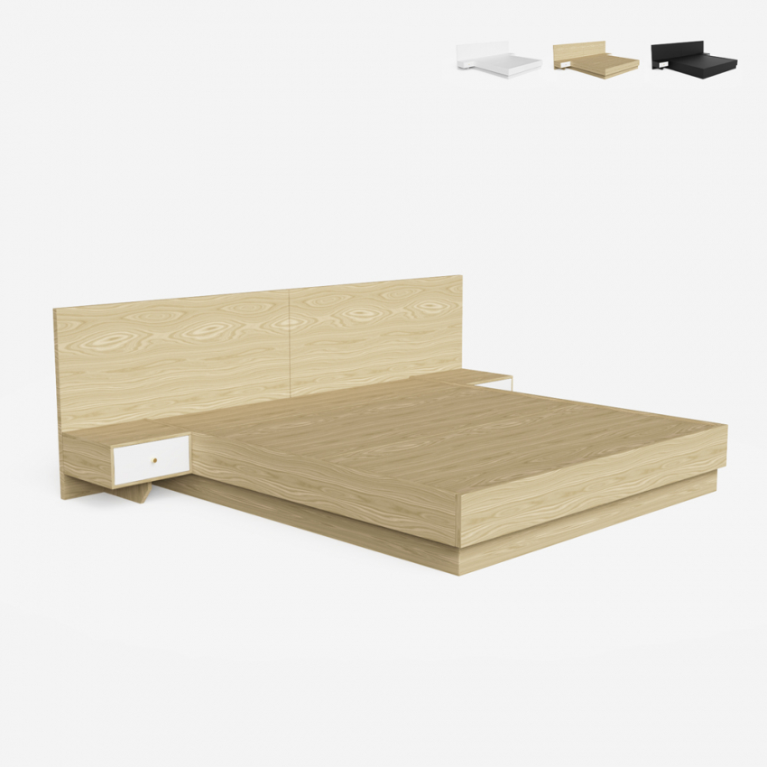 Schwaz dobbelt seng opbevaring 160x190 cm madras 3 skuffer sengebord Mængderabat