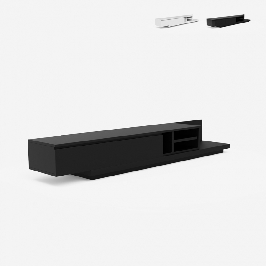 Linurk blank hvid TV bord træ lav skænk med 3 åbne rum og 2 skuffer Tilbud Linurk blank hvid TV bord træ lav skænk med 3 åbne rum og 2 skuffer Tilbud