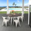 Hustle White cafebord sæt: 4 industrielt farvet stole og 80x80 cm bord Mængderabat