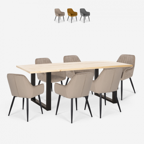 Samsara L1 spisebords sæt: 6 fløjlsbetræk stole og 180x80 cm træ bord Kampagne