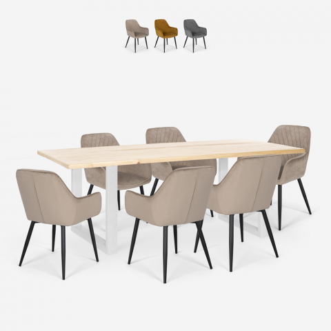 Samsara L3 spisebords sæt: 6 fløjlsbetræk stole og 180x80 cm træ bord Kampagne