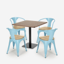 Dunmore cafebord sæt: 4 industrielt farvet stole og 90x90 cm træ bord Mængderabat