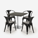 Heavy cafebord sæt: 4 industrielt farvet stole og 90x90 cm træ bord Valgfri