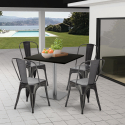 Just cafebord sæt: 4 farvet stole og 90x90 cm sort træ stål bord Valgfri