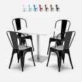 Just White hvid cafebord sæt: 4 farvet stole og 90x90 cm træ stål bord Kampagne