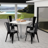 Just White hvid cafebord sæt: 4 farvet stole og 90x90 cm træ stål bord Valgfri