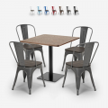 Edgar cafebord sæt: 4 industrielt farvet stole og 90x90 cm træ bord Kampagne