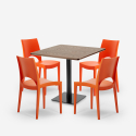 Prince cafebord sæt: 4 farvet plast stole og 90x90 cm træ stål bord Model