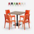 Prince cafebord sæt: 4 farvet plast stole og 90x90 cm træ stål bord Kampagne