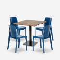 Yanez cafebord sæt: 4 farvet plast stole og 90x90 cm træ stål bord Mål