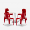 Yanez White cafebord sæt: 4 farvet plast stole og 90x90 cm hvid bord Mål