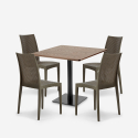 Barrett cafebord sæt: 4 polyrattan stole og 90x90 cm træ stål bord Udvalg