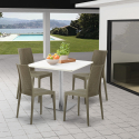 Barrett White cafebord sæt: 4 polyrattan stole og 90x90 cm hvid bord Rabatter