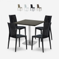 Barrett Black cafebord sæt: 4 polyrattan stole og 90x90 cm sort bord Kampagne
