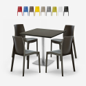 Jasper Black cafebord sæt: 4 farvet plast stole og 90x90 cm sort bord Kampagne